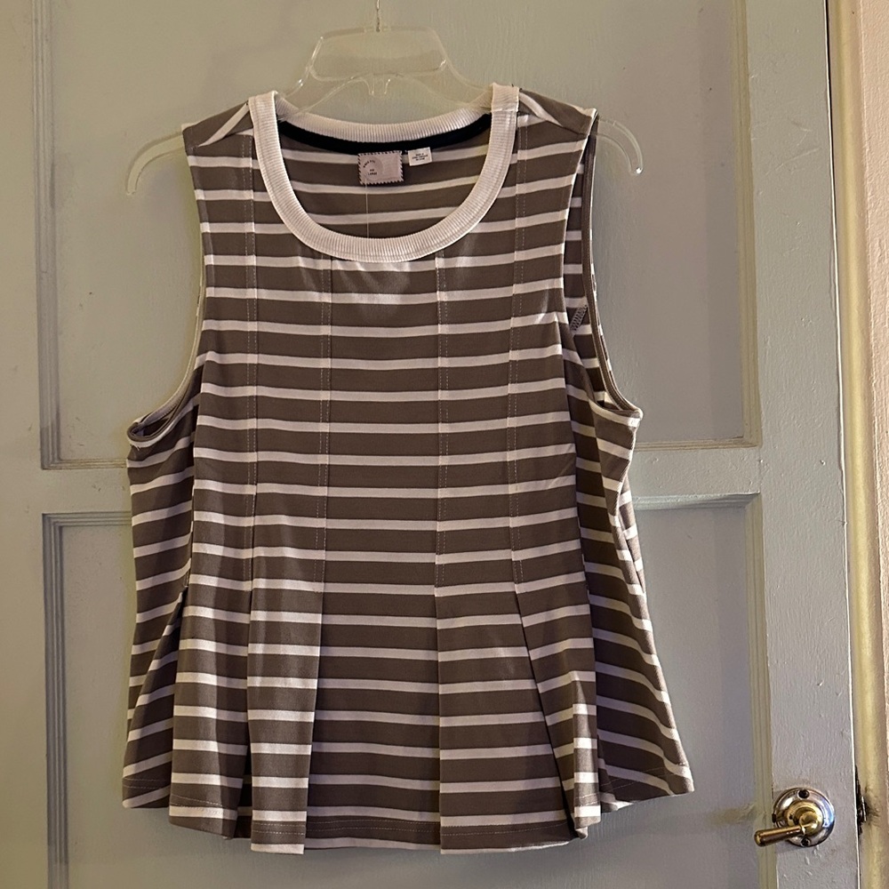 Casual Striped Sleeveless Top - Brown and White